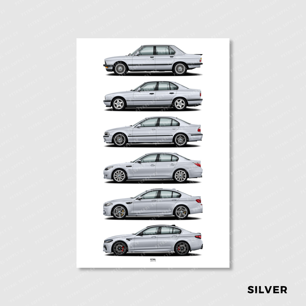 BMW M5 Poster Evolution Generations - silver