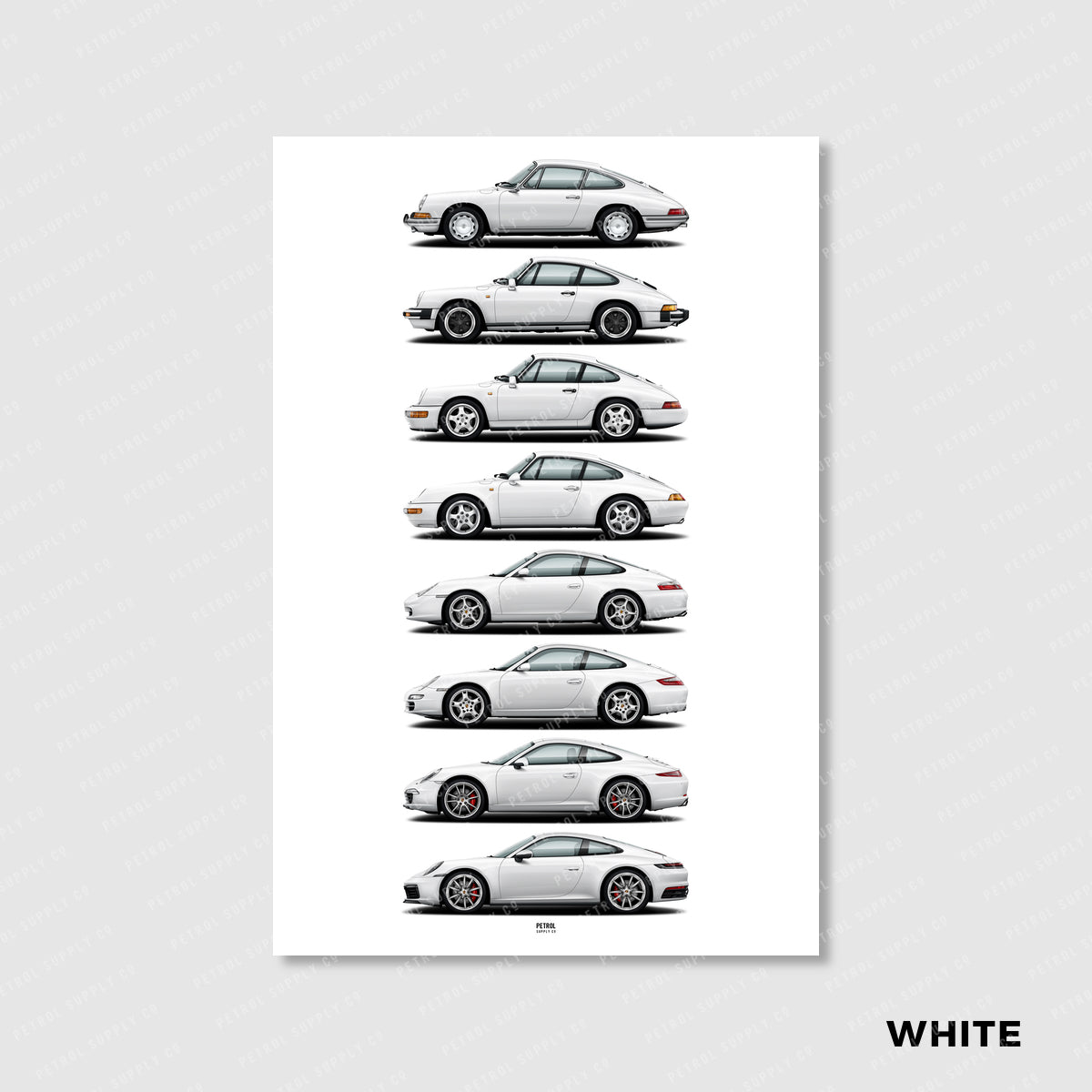 Porsche 911 Poster Evolution Generations - white
