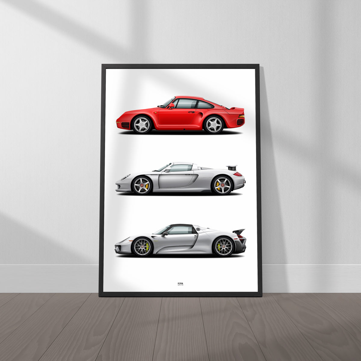 Stuttgart Supercars Poster - Porsche 959, Porsche Carrera GT, Porsche 918 Spyder