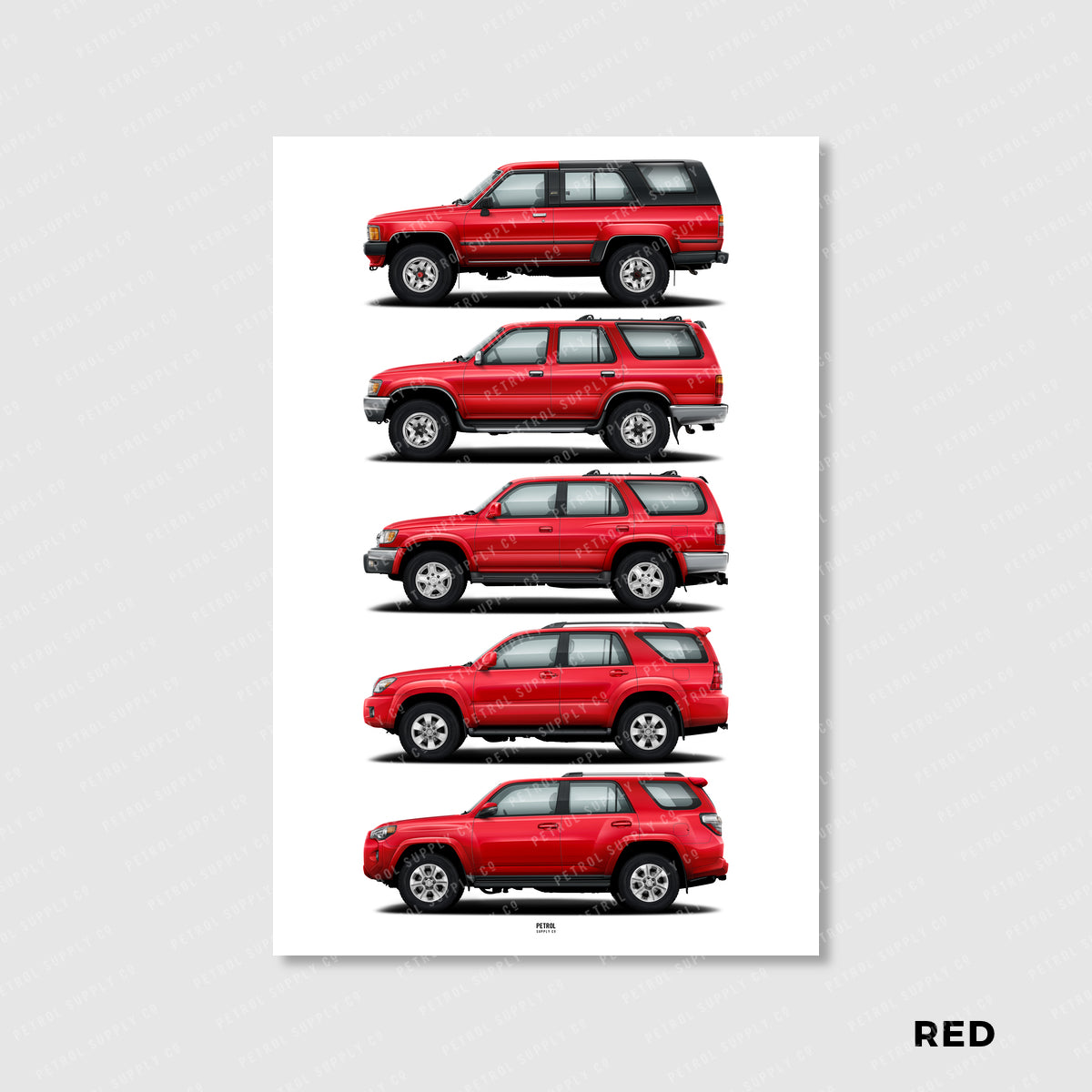 Toyota 4Runner Poster Evolution Generations - red