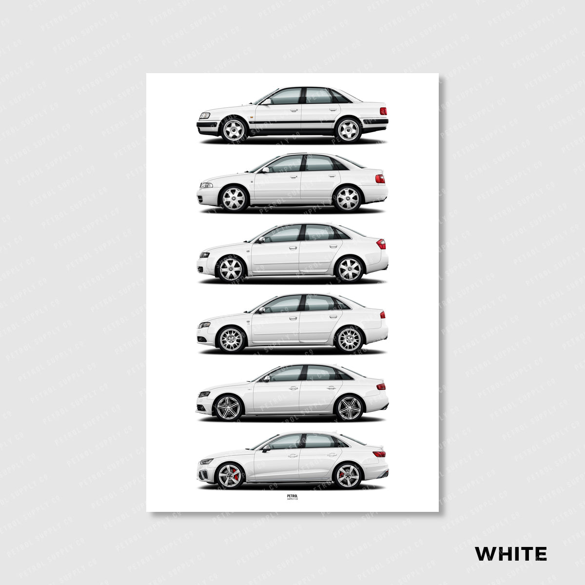 Audi S4 Poster Evolution Generations - white