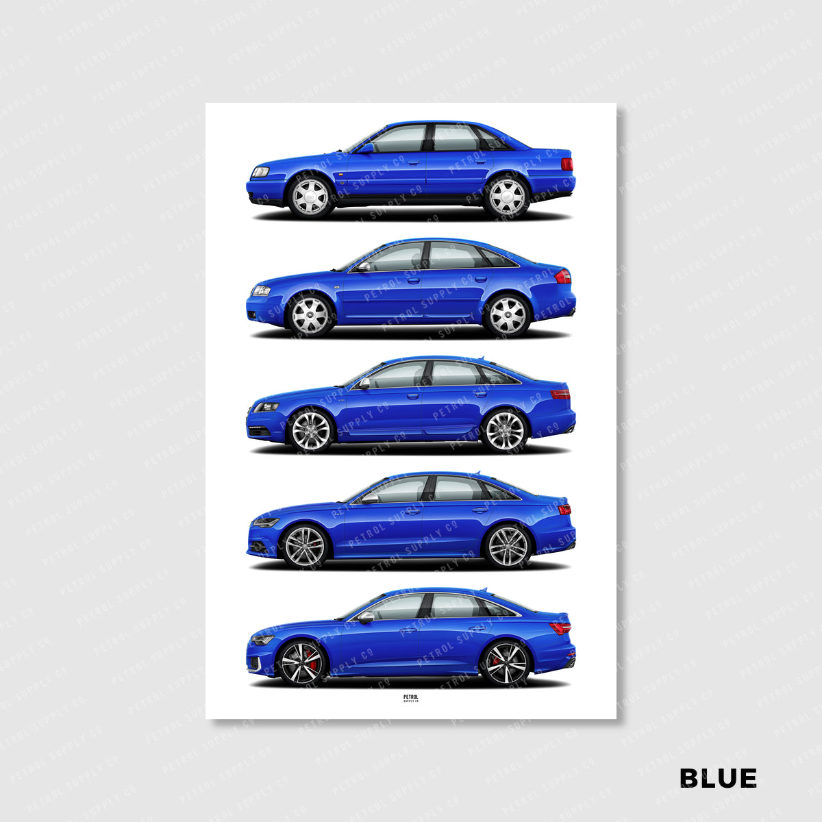 Audi S6 Poster Evolution Generations - blue