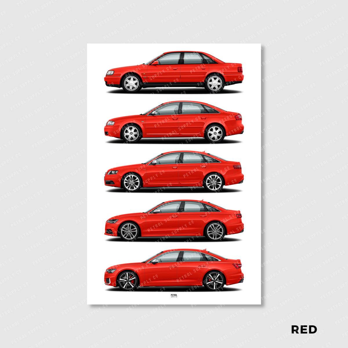 Audi S6 Poster Evolution Generations - red