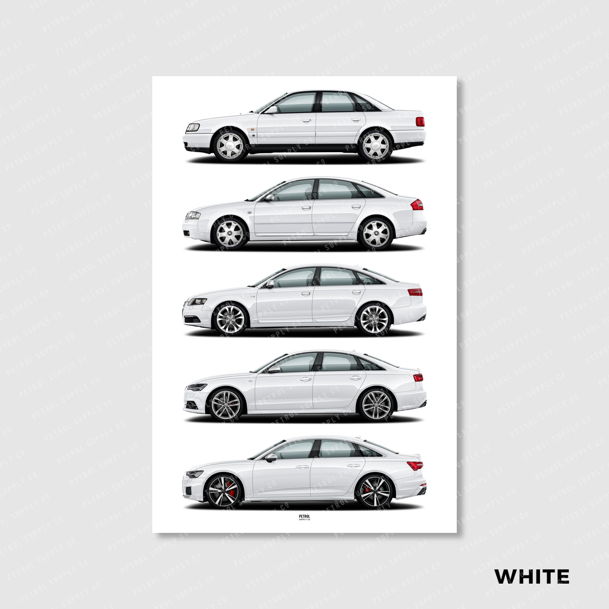 Audi S6 Poster Evolution Generations - white