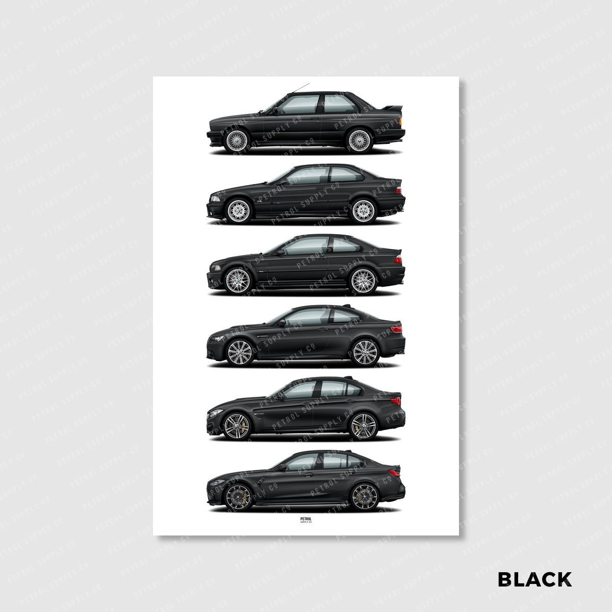 BMW M3 Poster Evolution Generations - black