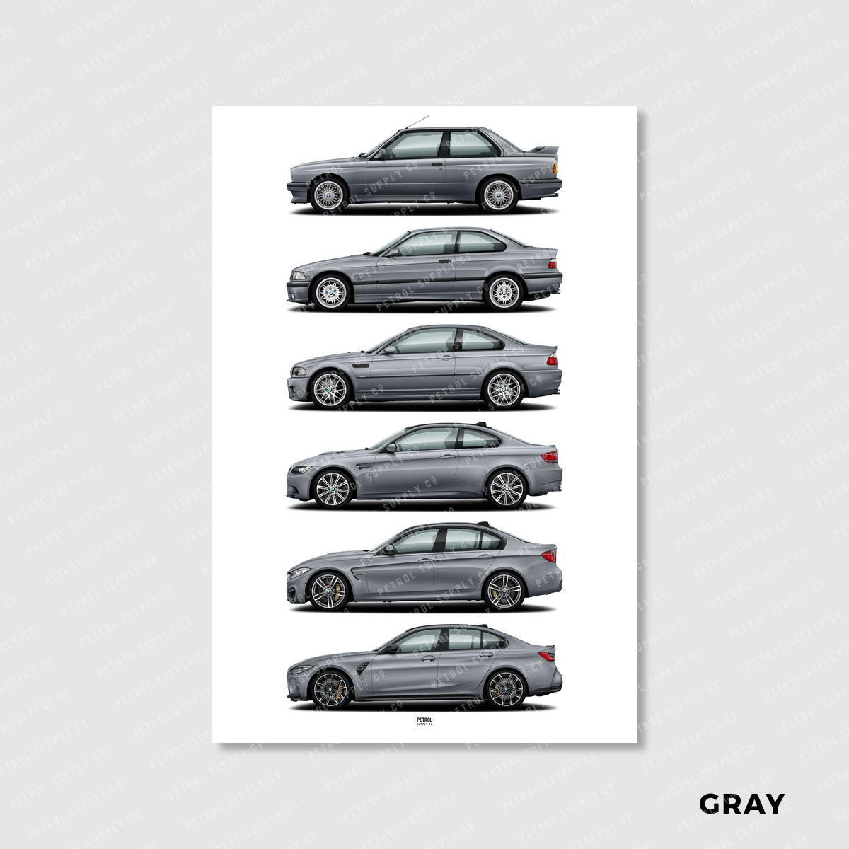 BMW M3 Poster Evolution Generations - gray