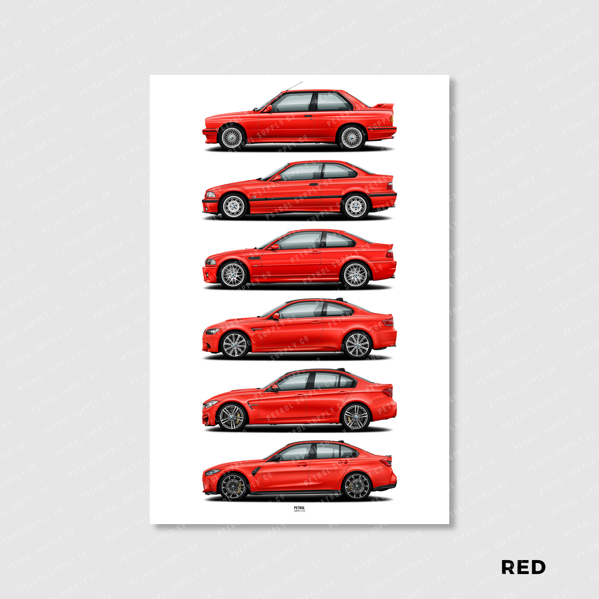 BMW M3 Poster Evolution Generations - red