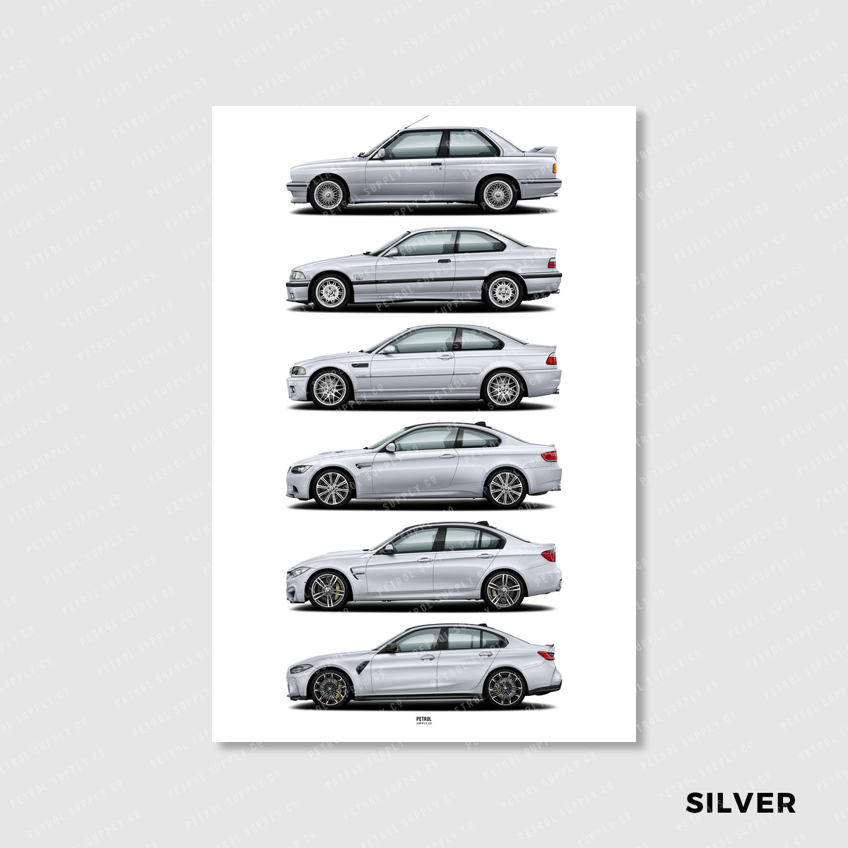 BMW M3 Poster Evolution Generations - silver