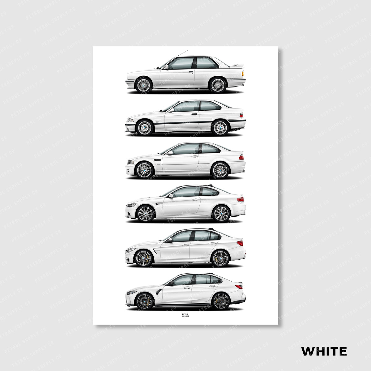 BMW M3 Poster Evolution Generations - white