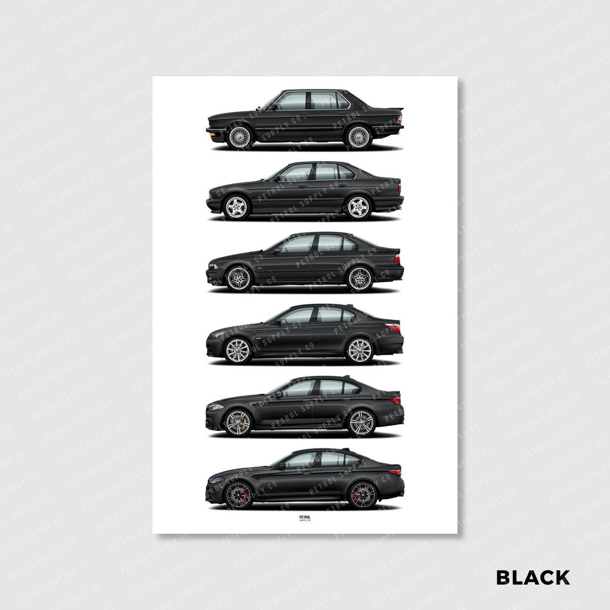 BMW M5 Poster Evolution Generations - black