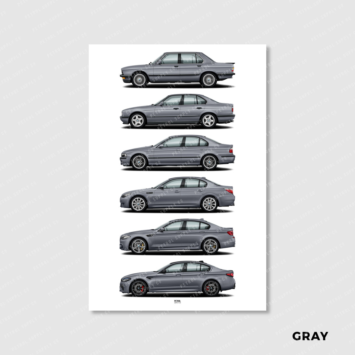 BMW M5 Poster Evolution Generations - gray