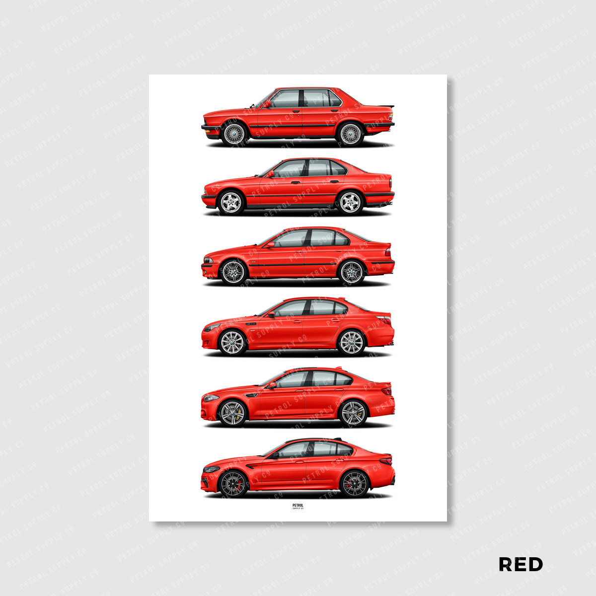 BMW M5 Poster Evolution Generations - red