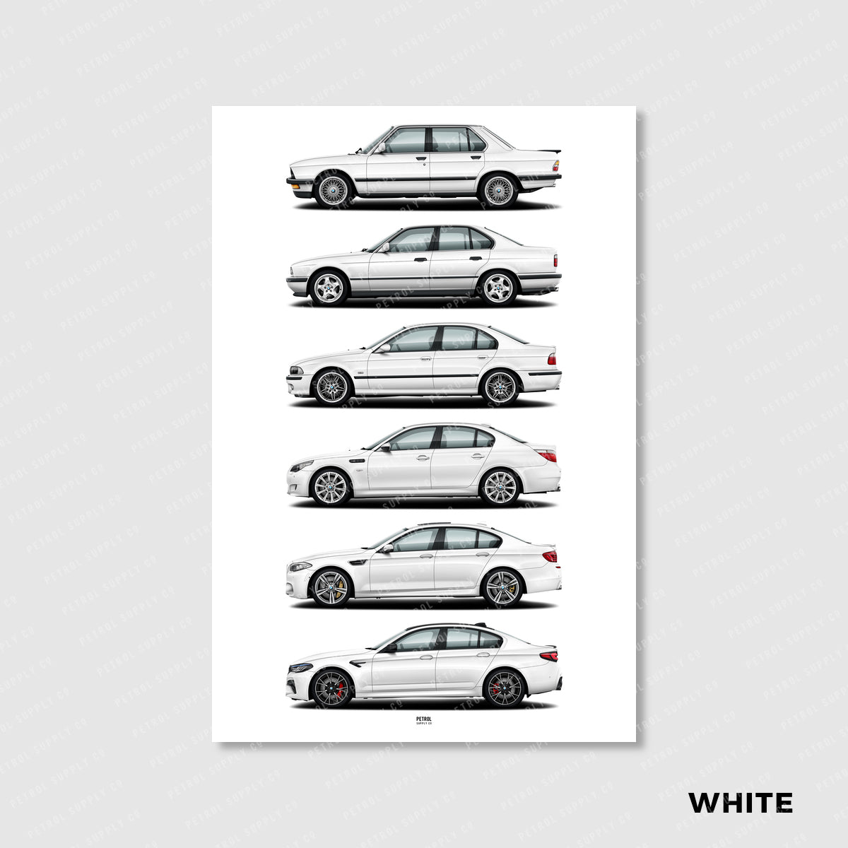 BMW M5 Poster Evolution Generations - white