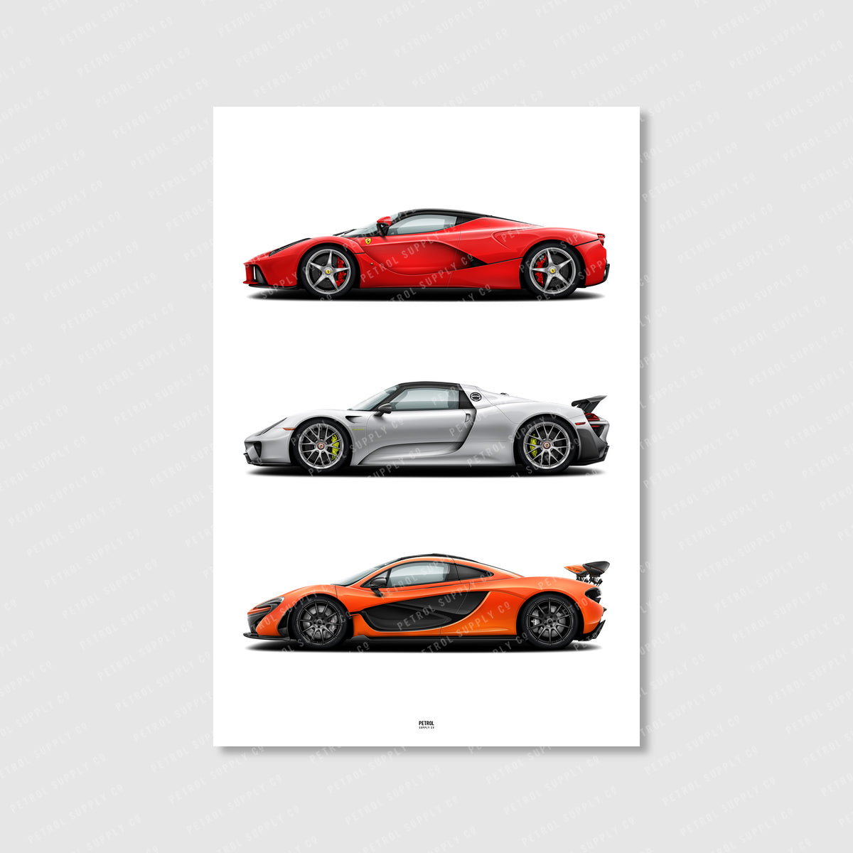 Hypercar Holy Trinity Poster - Ferrari LaFerrari, Porsche 918 Spyder, McLaren P1