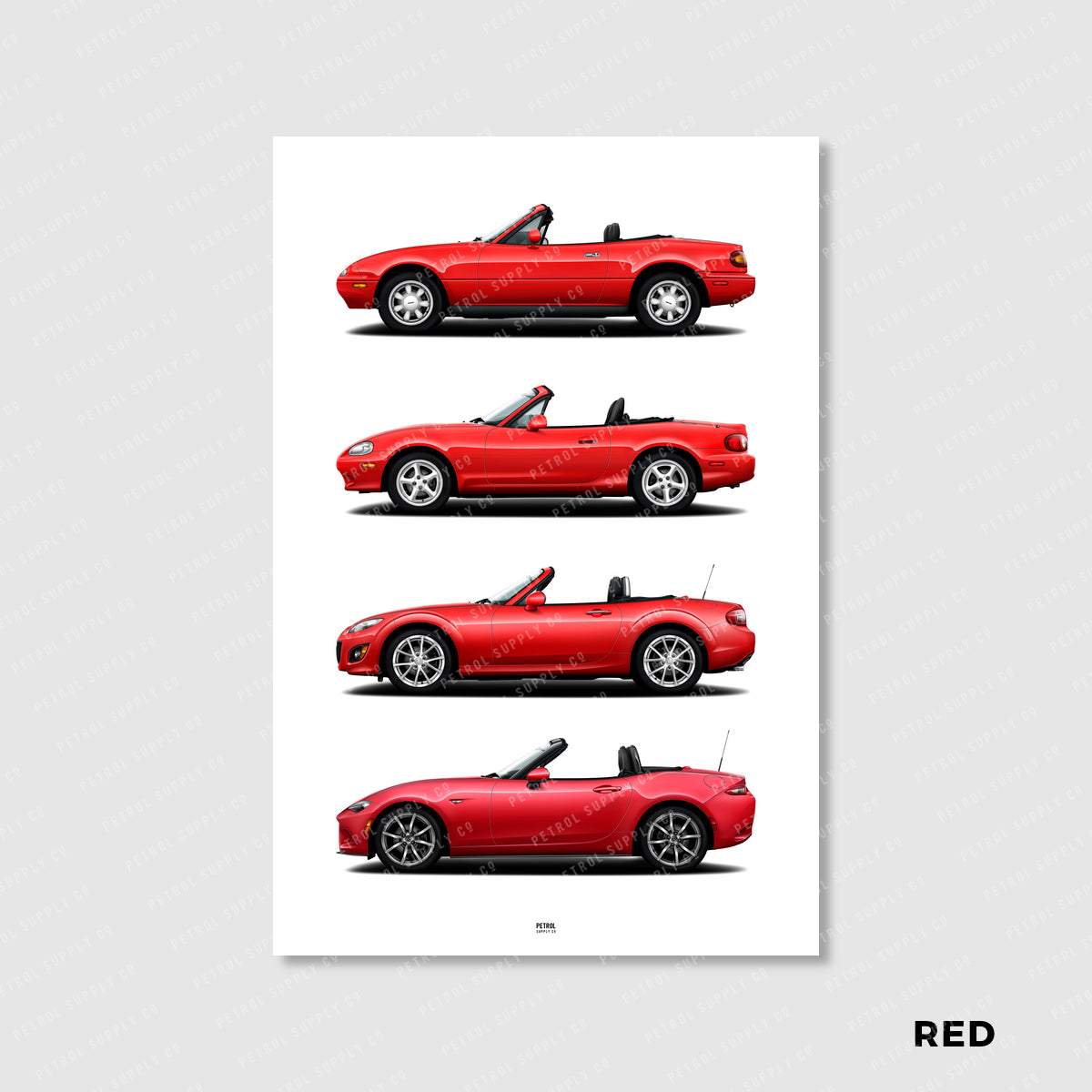 Mazda MX5 Miata Poster Evolution Generations - red