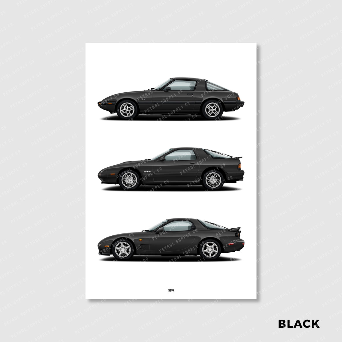 Mazda RX7 Poster Evolution Generations - black