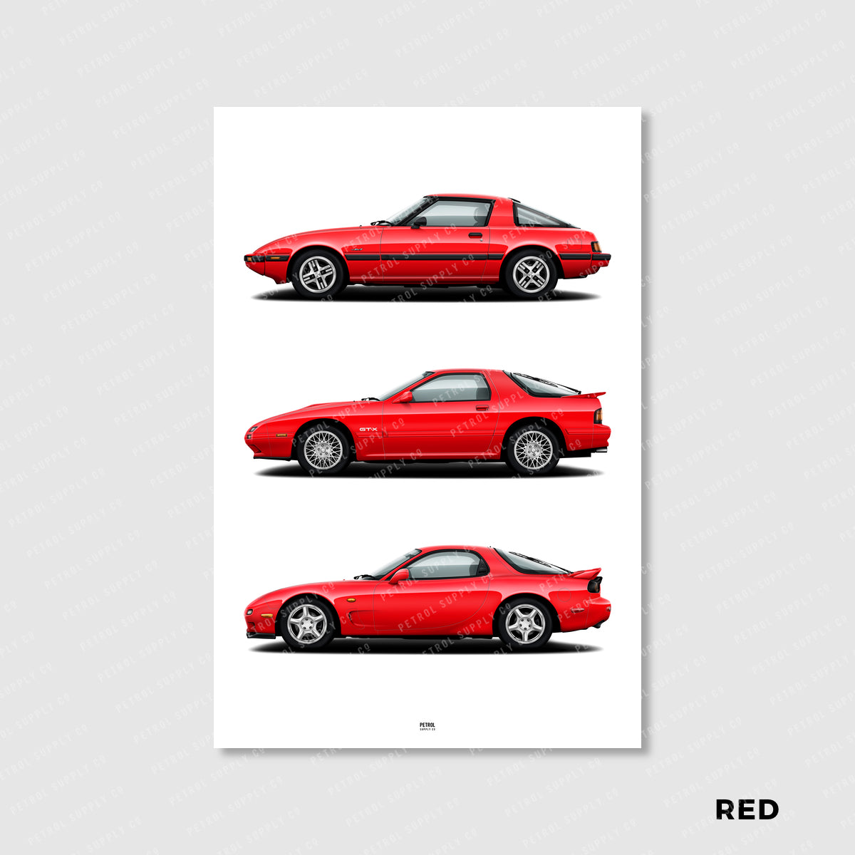 Mazda RX7 Poster Evolution Generations - red