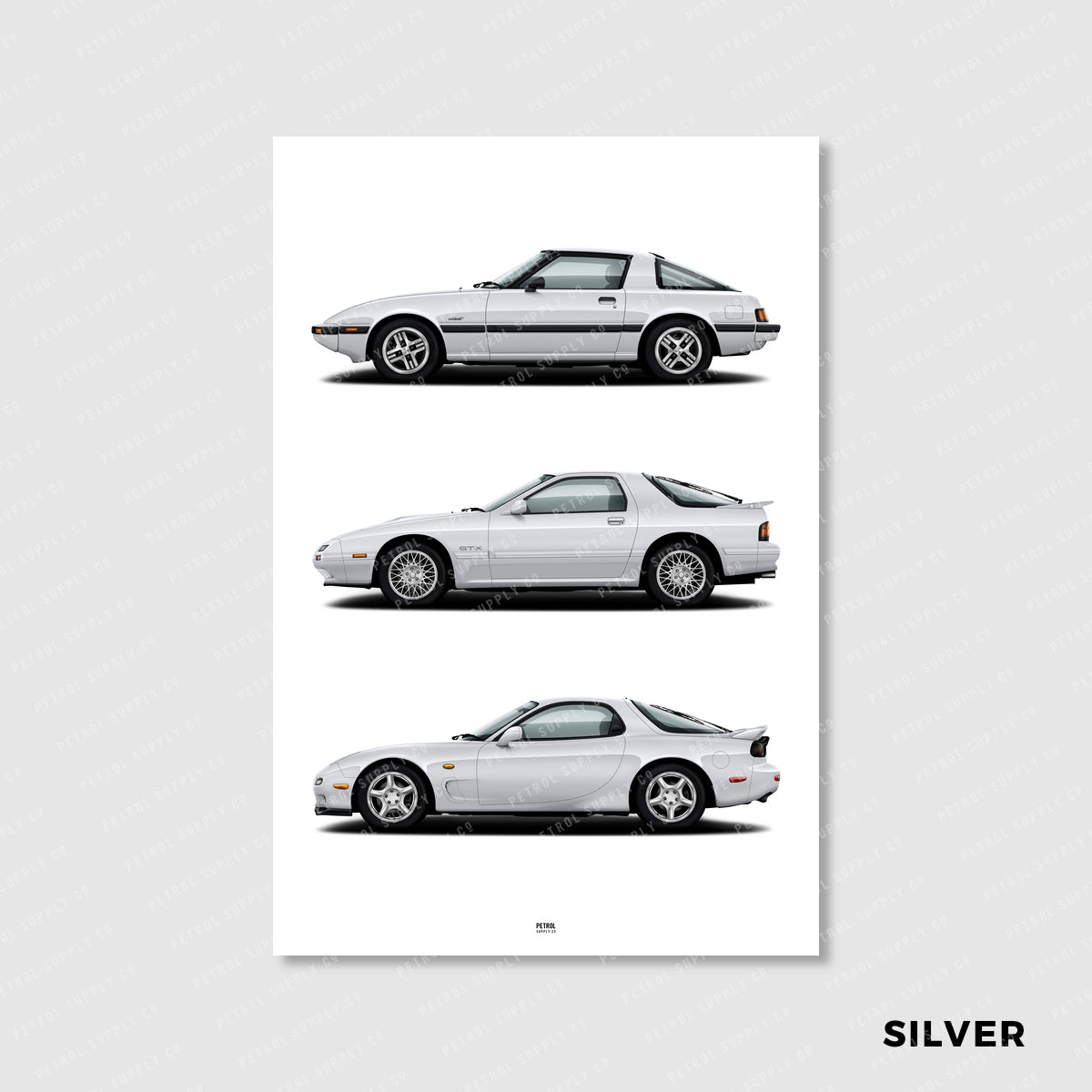 Mazda RX7 Poster Evolution Generations - silver