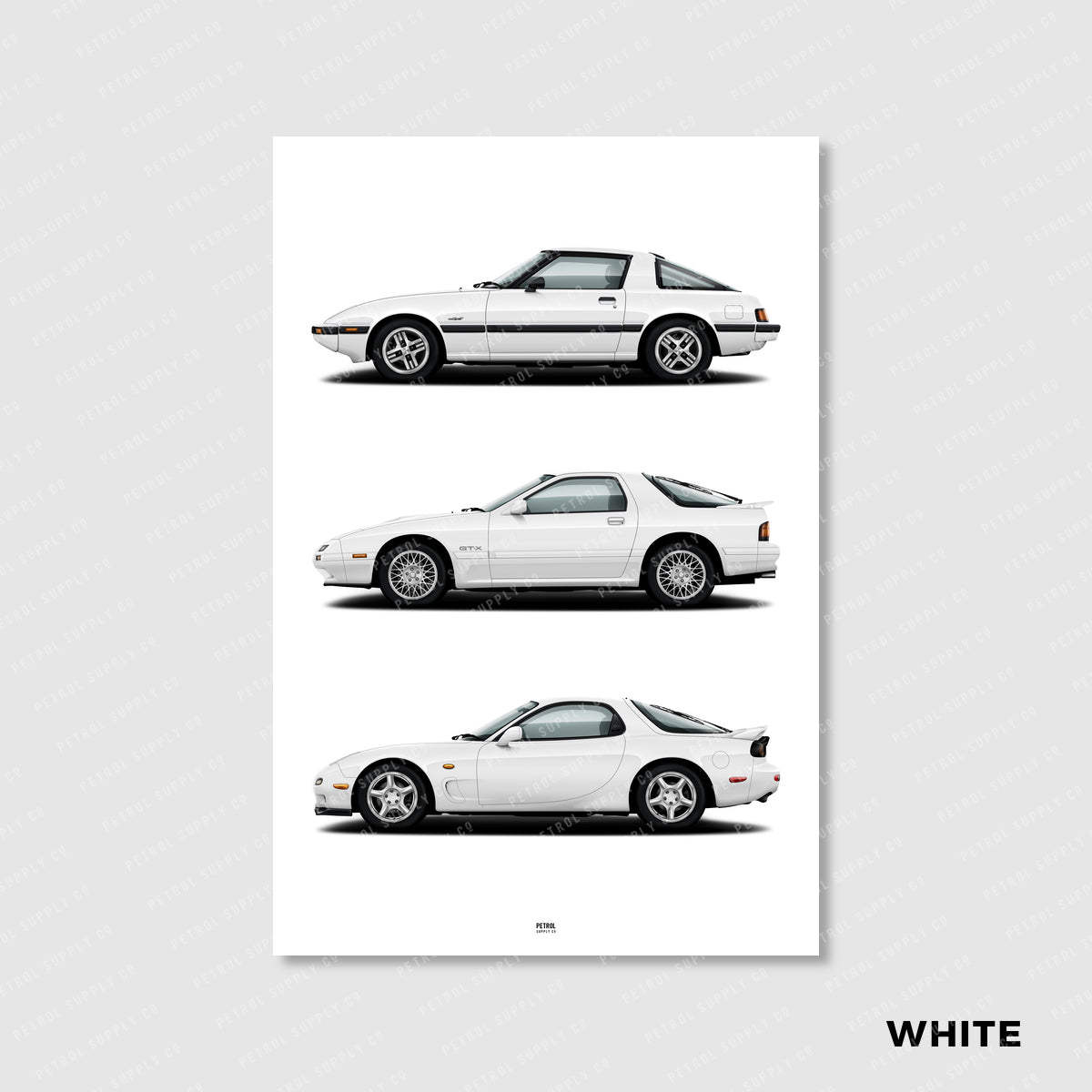 Mazda RX7 Poster Evolution Generations - white