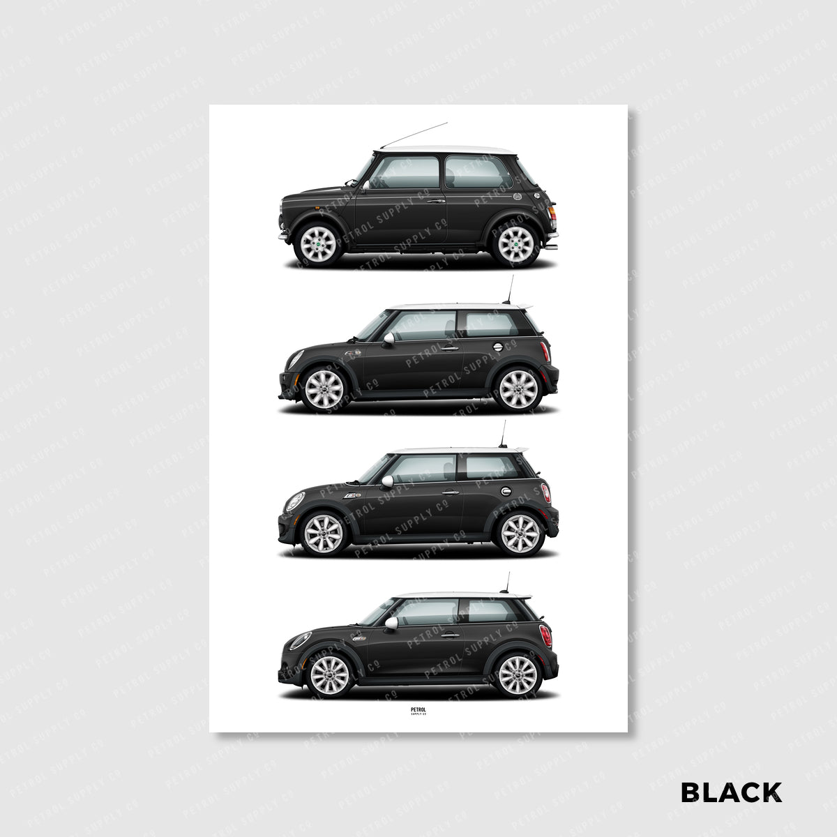 MINI Cooper Poster Evolution Generations - black