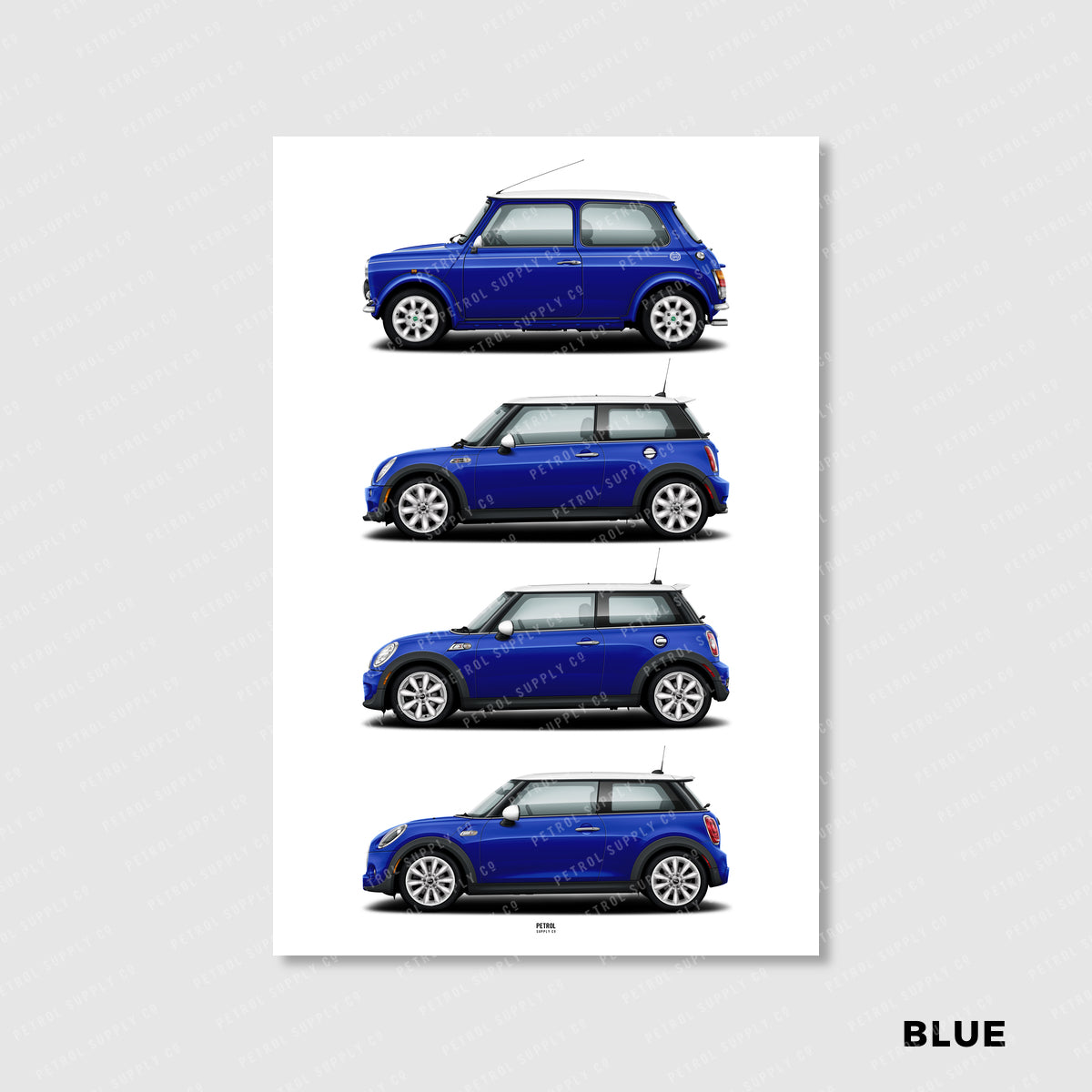 MINI Cooper Poster Evolution Generations - blue