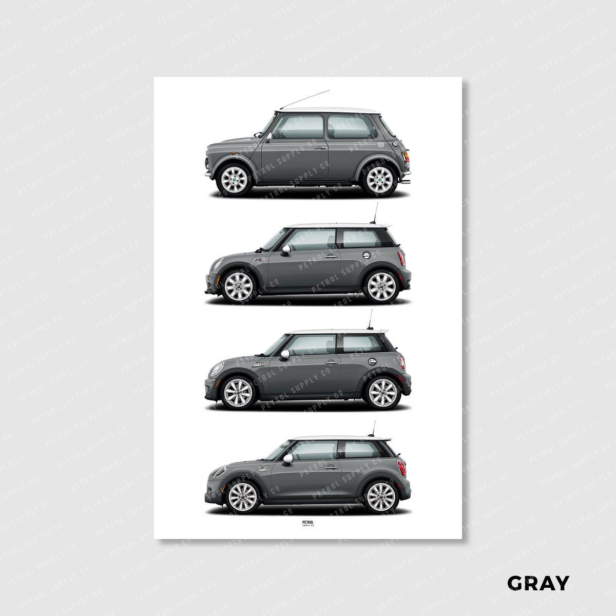 MINI Cooper Poster Evolution Generations - gray