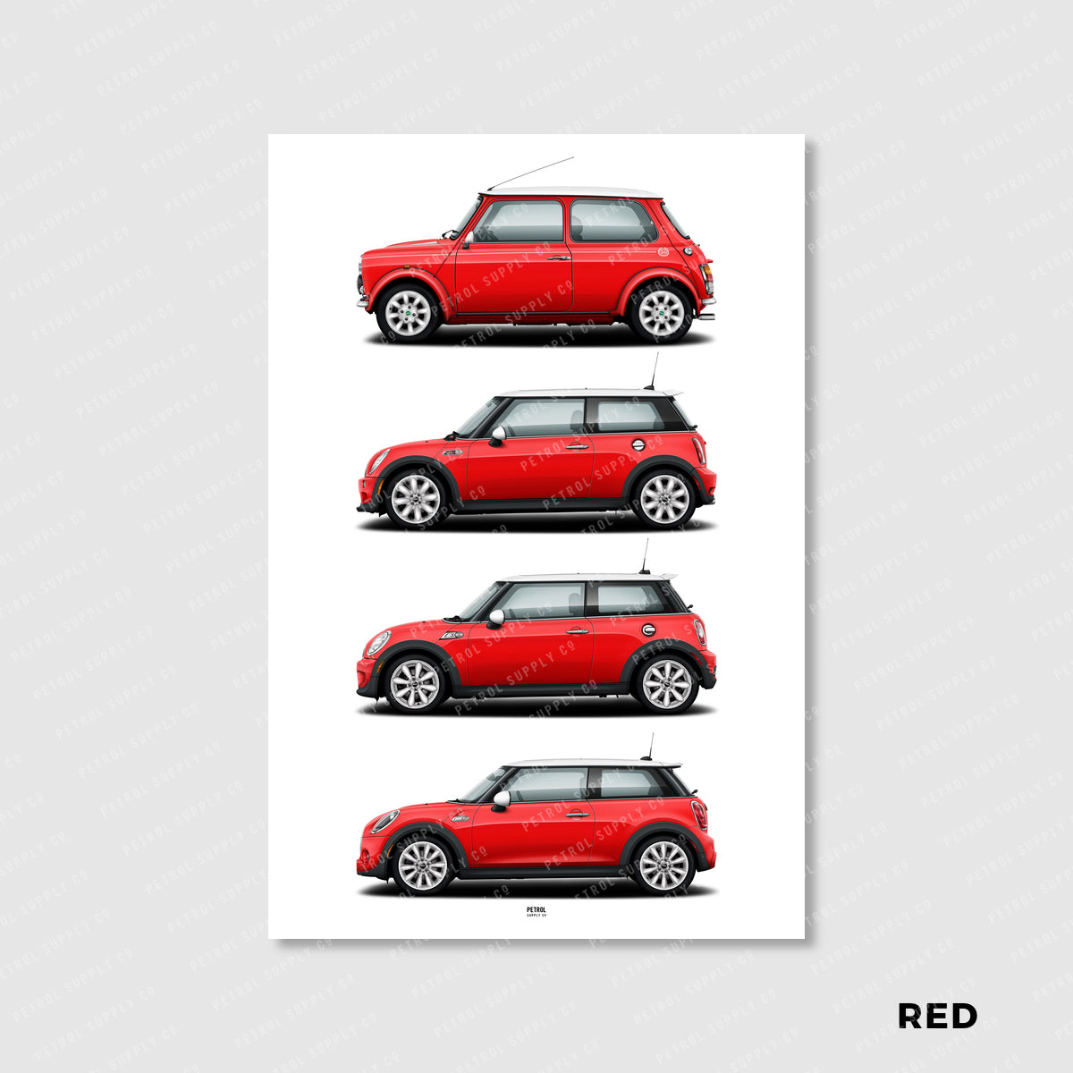 MINI Cooper Poster Evolution Generations - red