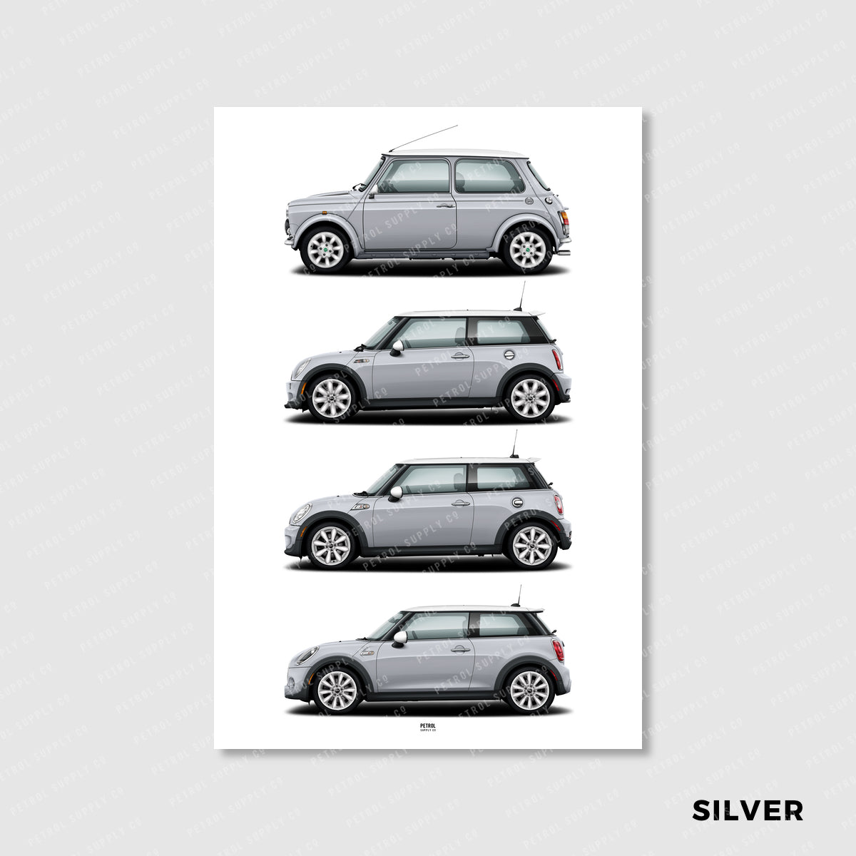 MINI Cooper Poster Evolution Generations - silver