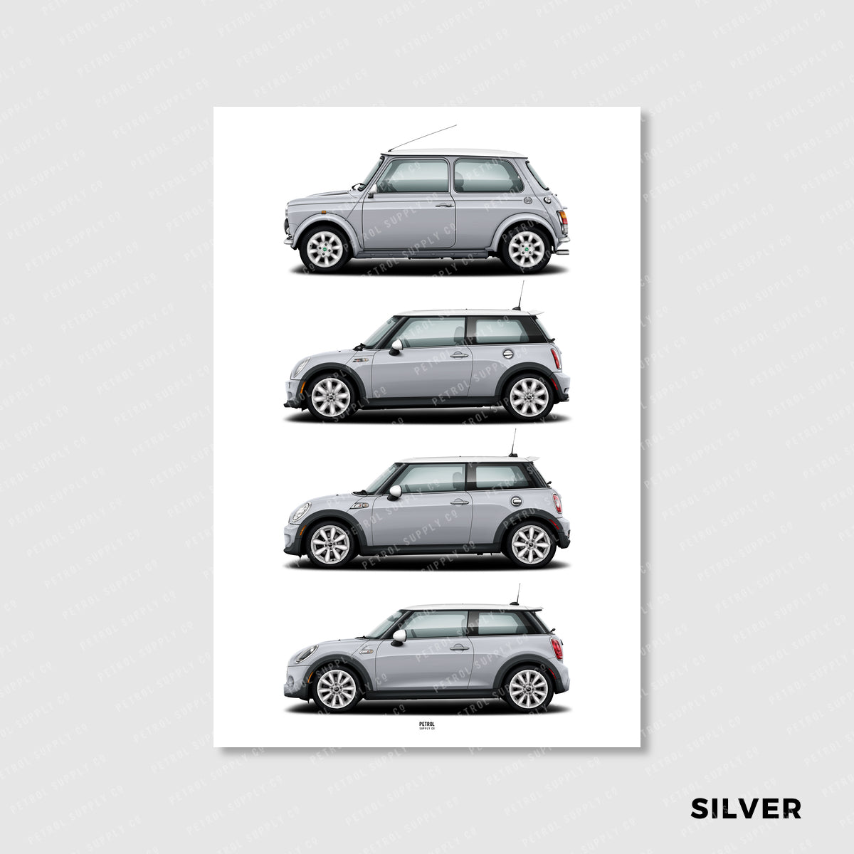 MINI Cooper Poster Evolution Generations – Petrol Supply Co.