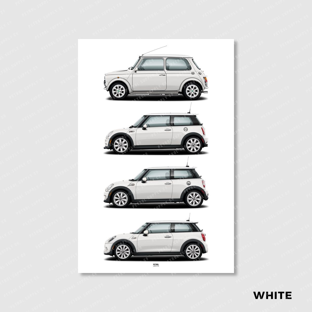 MINI Cooper Poster Evolution Generations - white