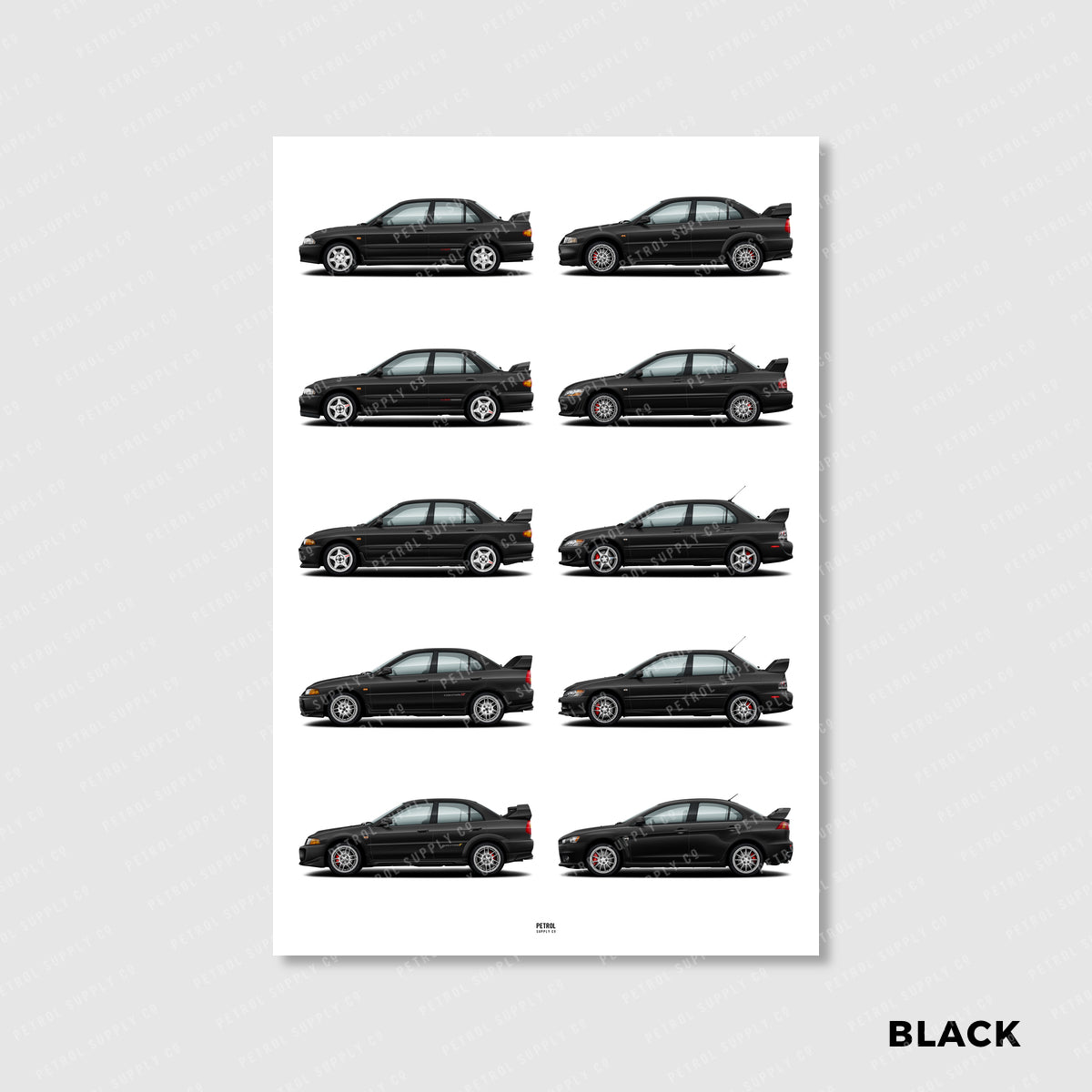 Mitsubishi Lancer Evo Poster Evolution Generations - black