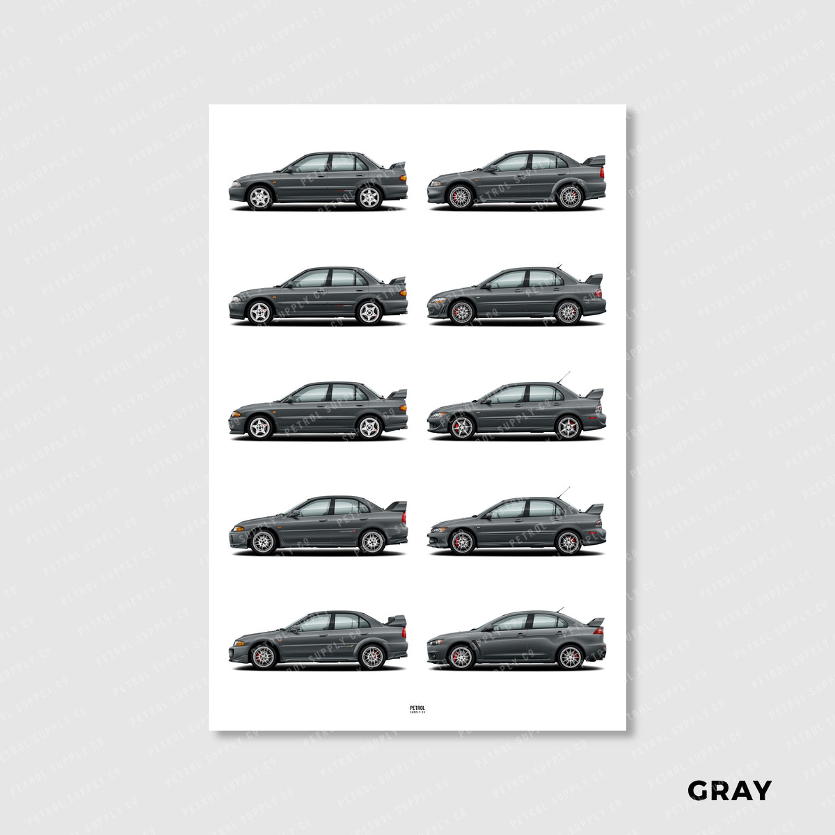 Mitsubishi Lancer Evo Poster Evolution Generations - gray