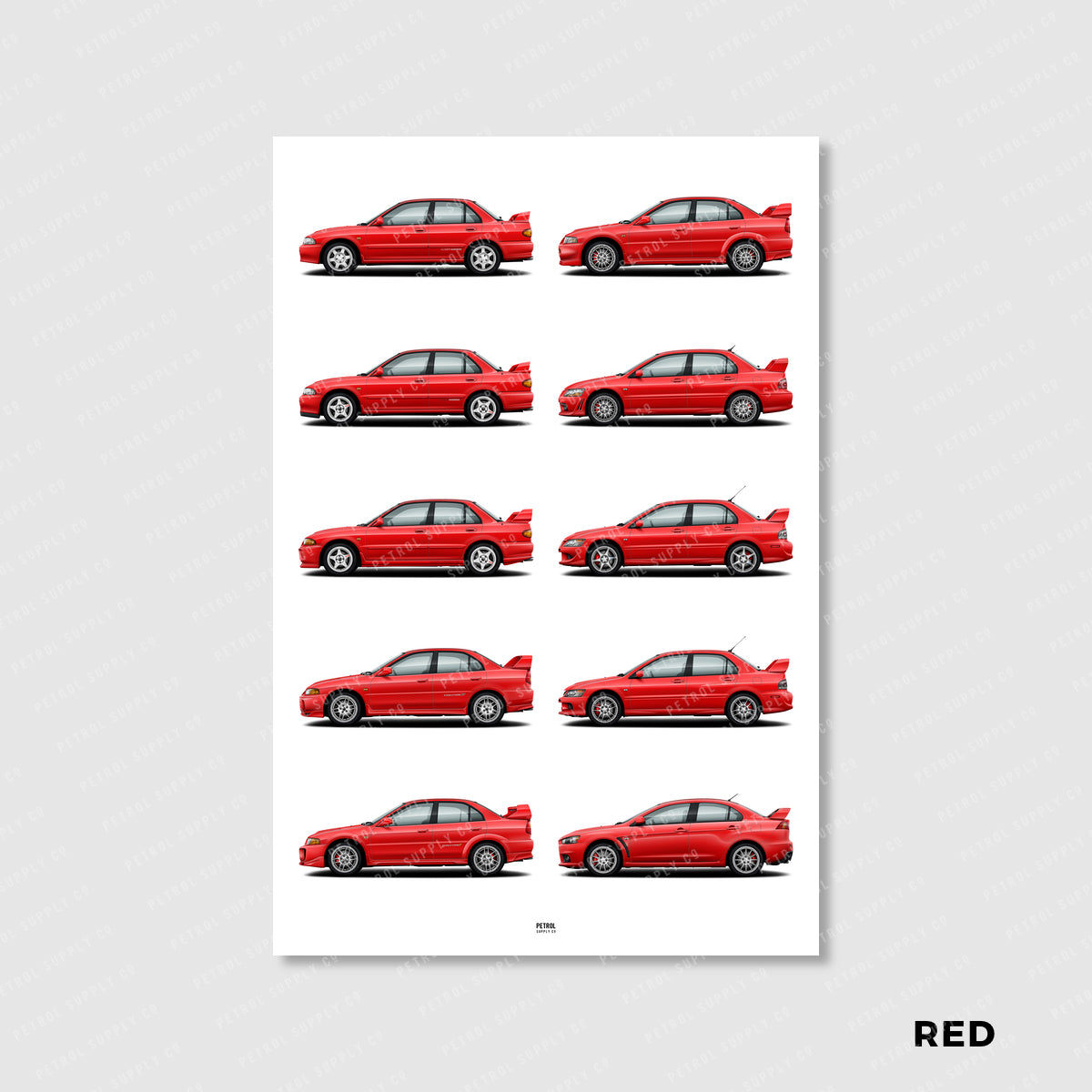 Mitsubishi Lancer Evo Poster Evolution Generations - red
