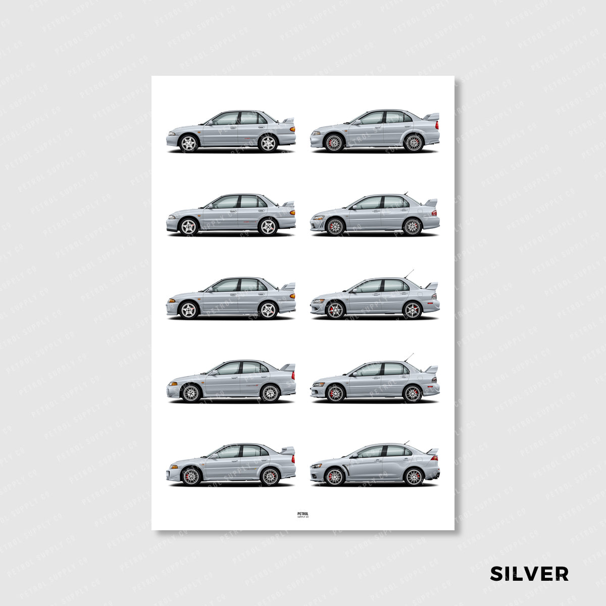 Mitsubishi Lancer Evo Poster Evolution Generations - silver