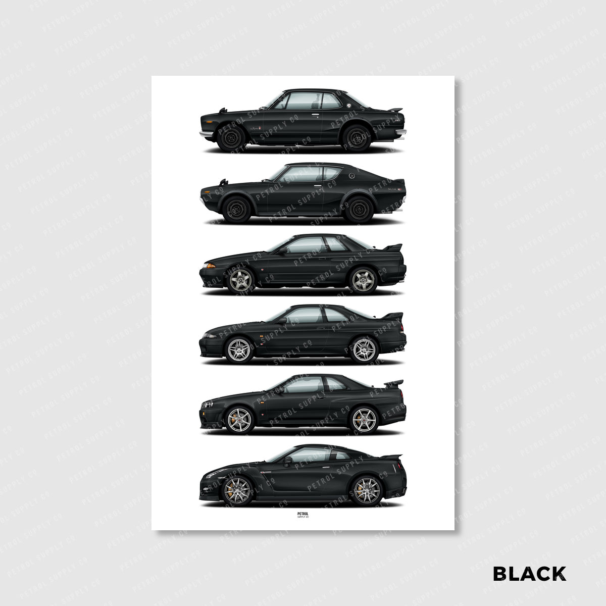 Nissan GT-R Poster Evolution Generations - black