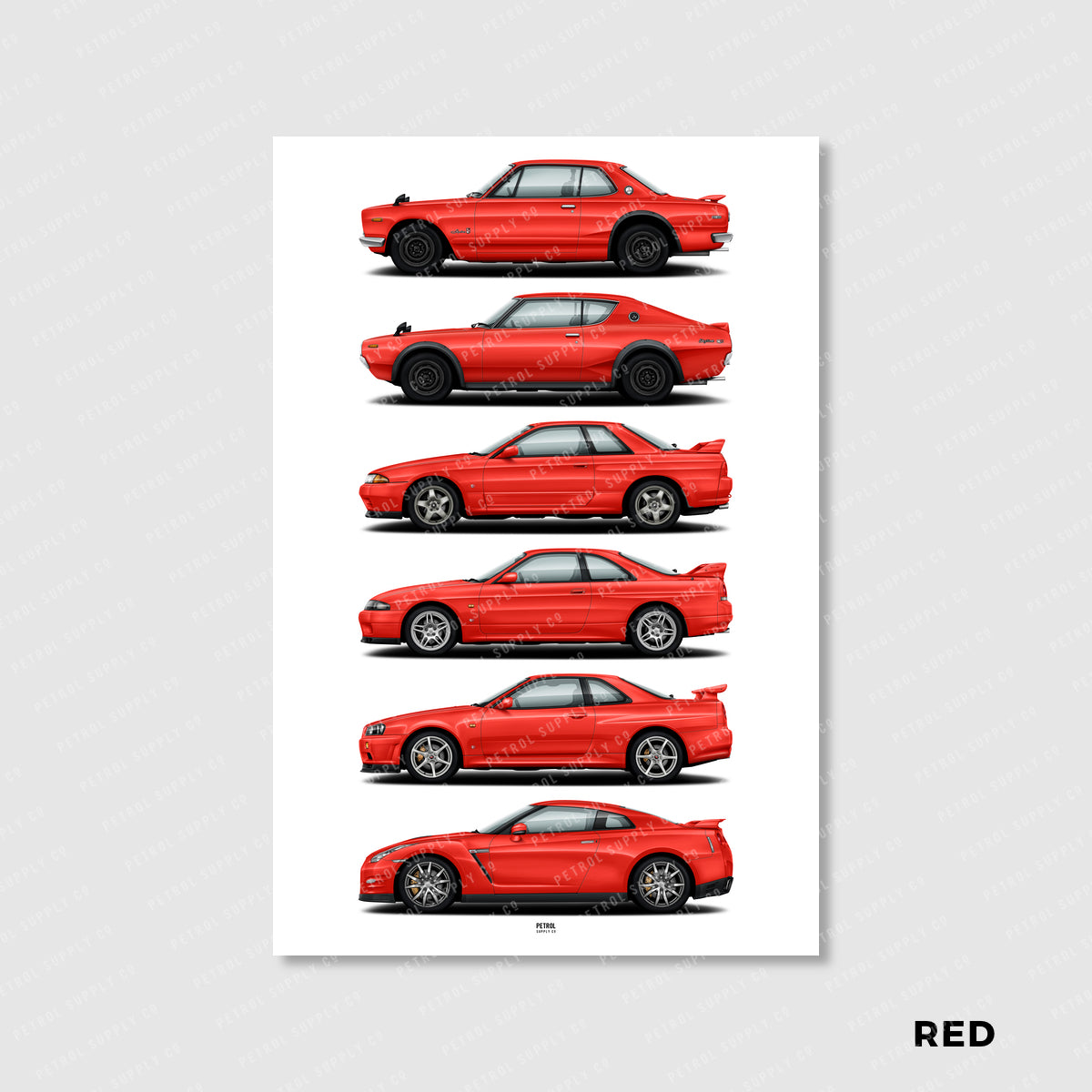 Nissan GT-R Poster Evolution Generations - red