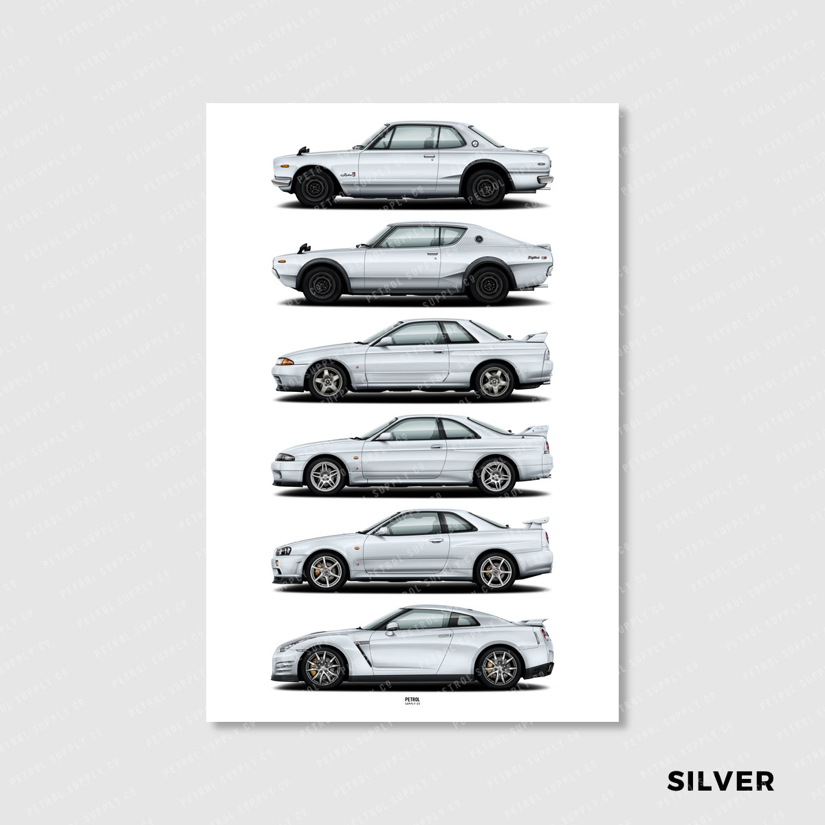 Nissan GT-R Poster Evolution Generations - silver