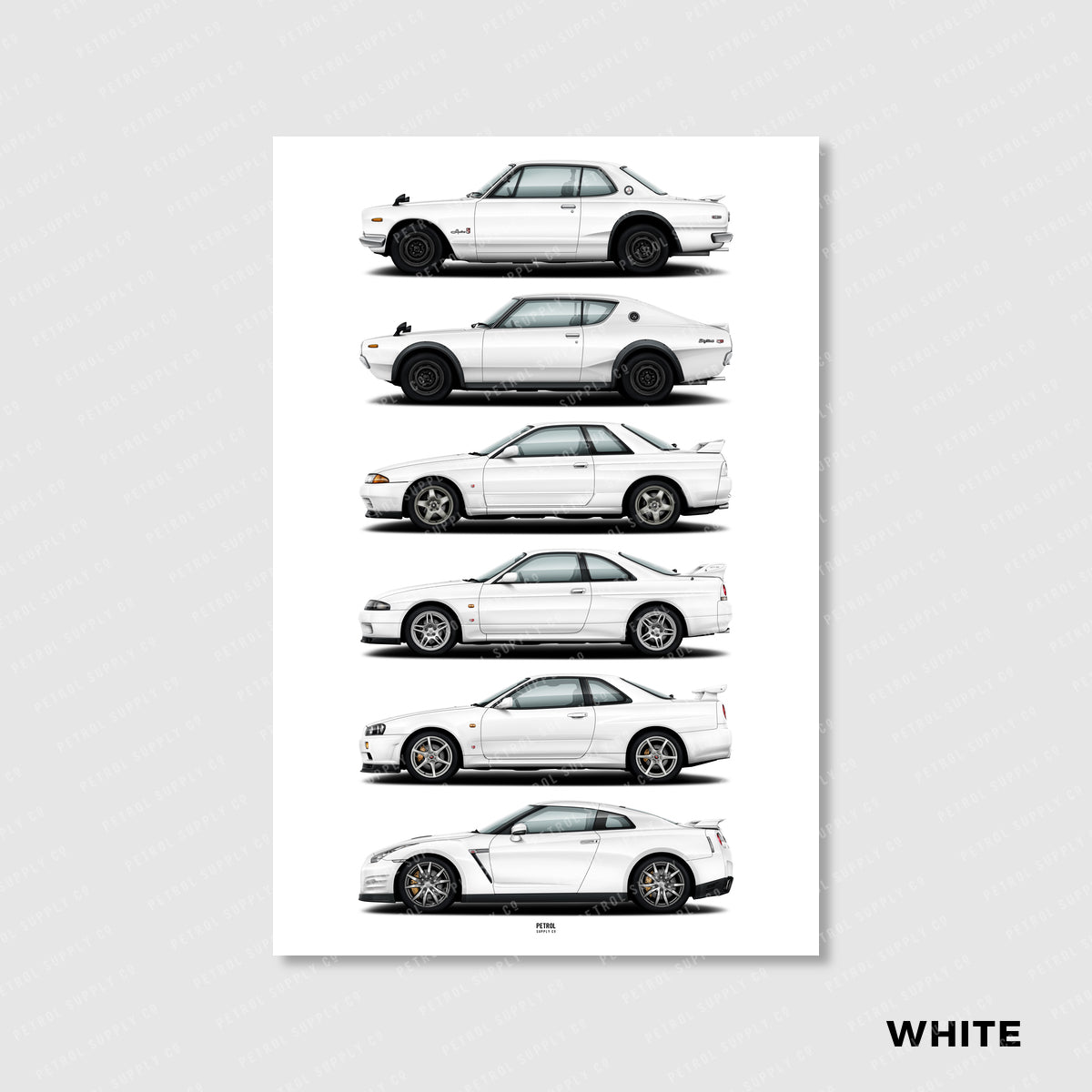 Nissan GT-R Poster Evolution Generations - white