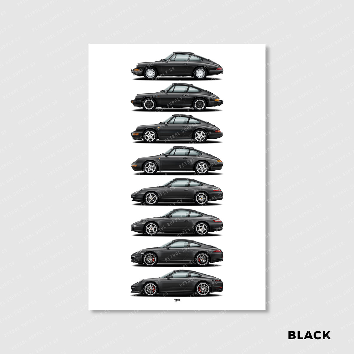 Porsche 911 Poster Evolution Generations - black