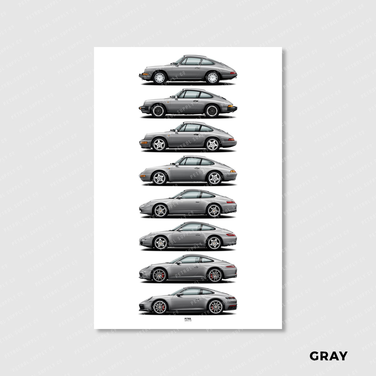 Porsche 911 Poster Evolution Generations - gray