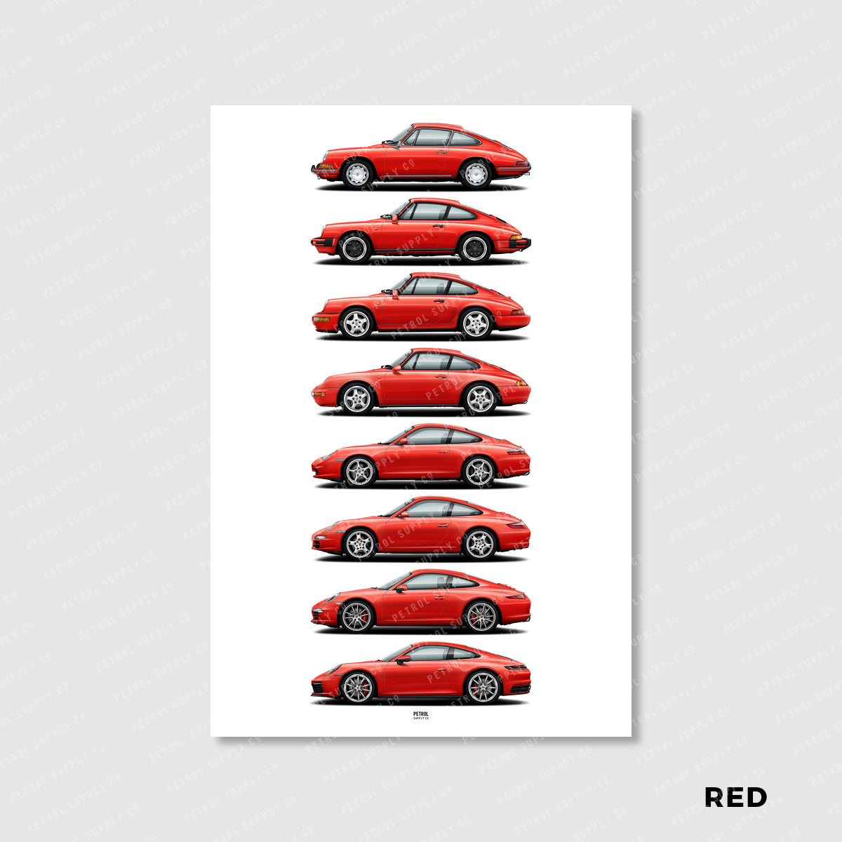 Porsche 911 Poster Evolution Generations - red