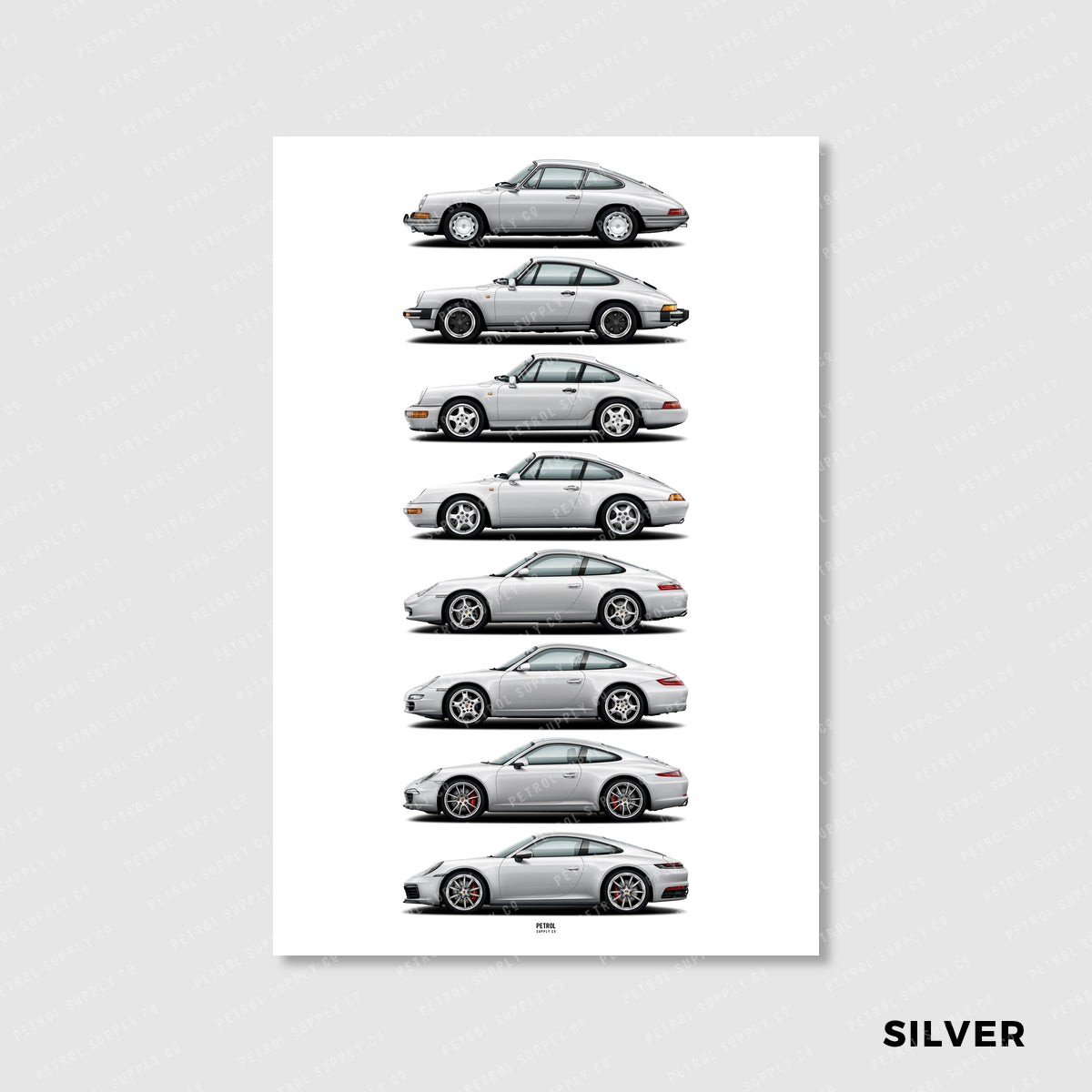 Porsche 911 Poster Evolution Generations - silver