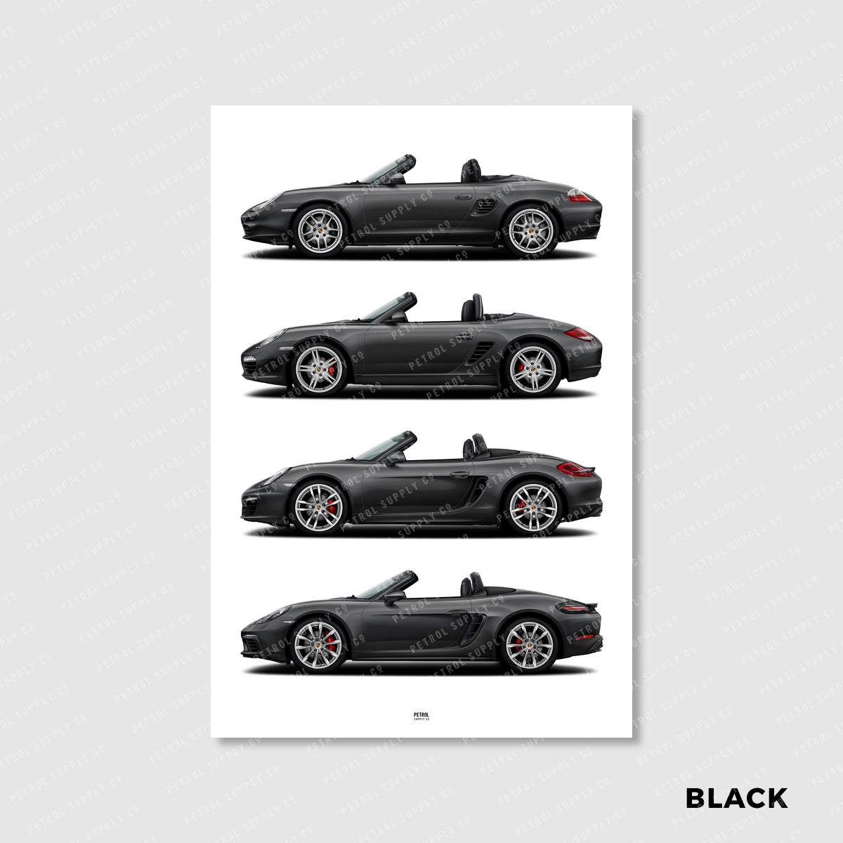 Porsche Boxster Poster Evolution Generations - black