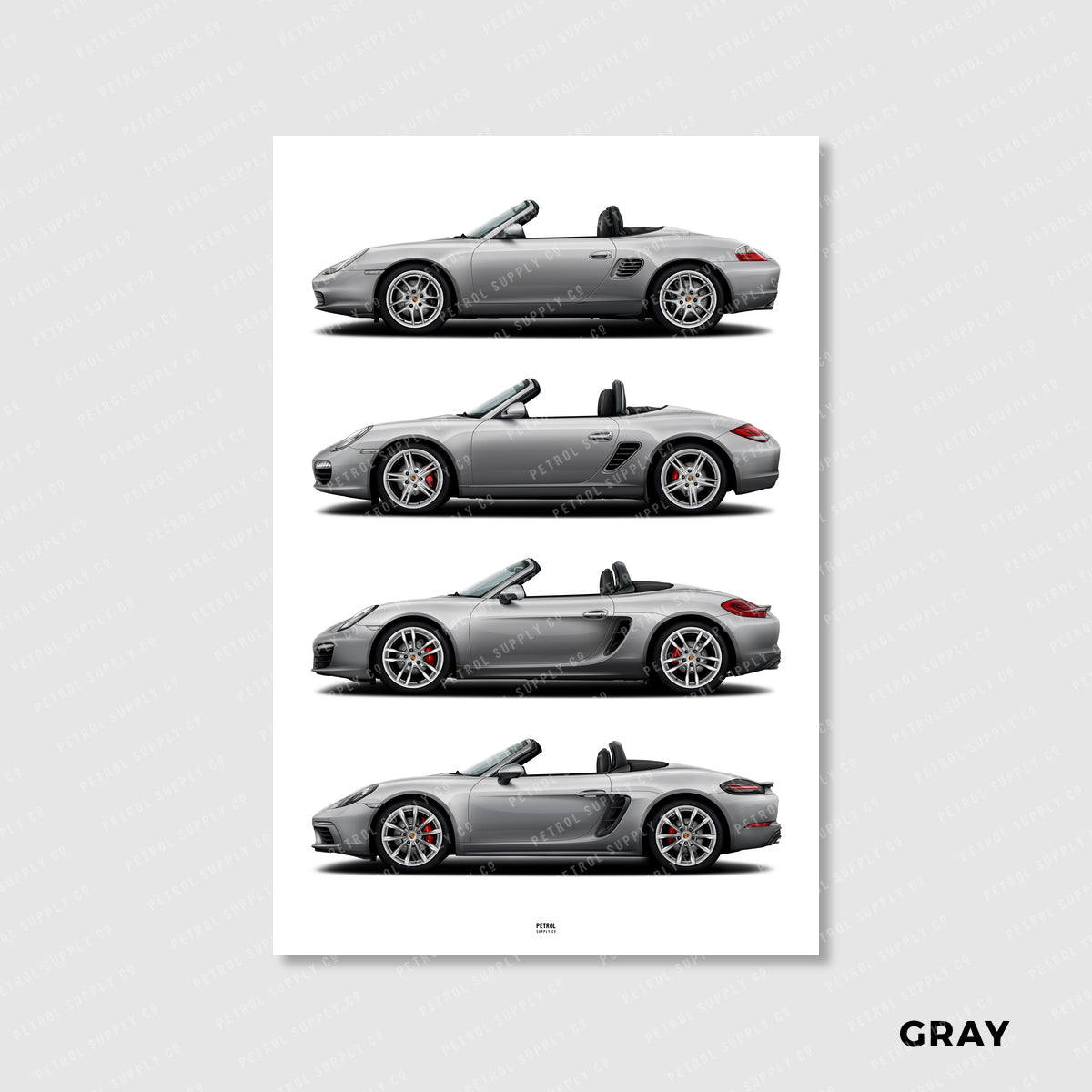 Porsche Boxster Poster Evolution Generations - gray
