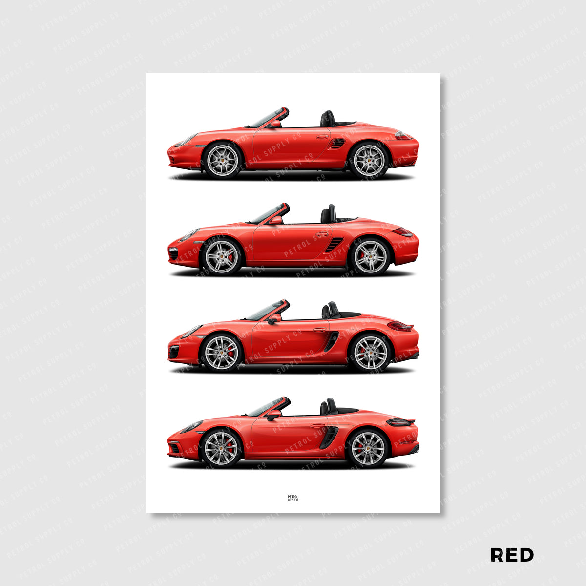 Porsche Boxster Poster Evolution Generations - red