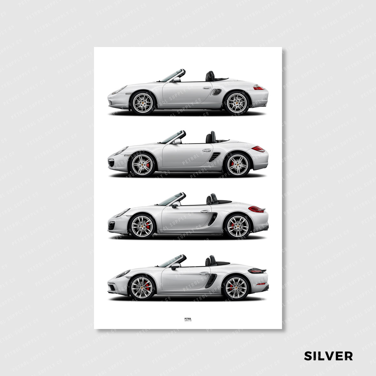Porsche Boxster Poster Evolution Generations - silver