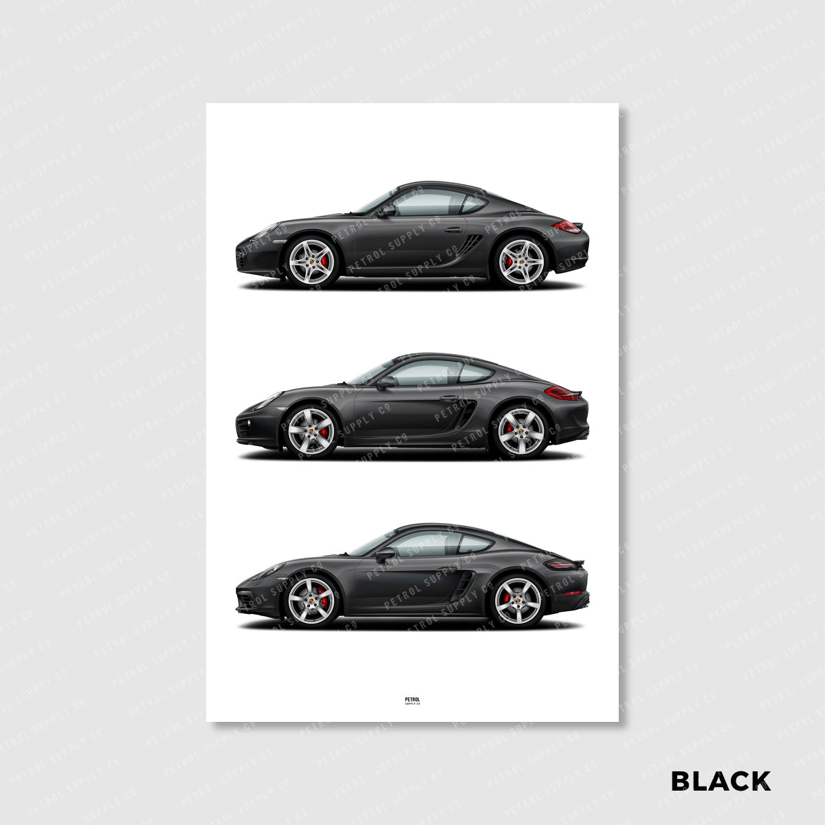 Porsche Cayman Poster Evolution Generations - black