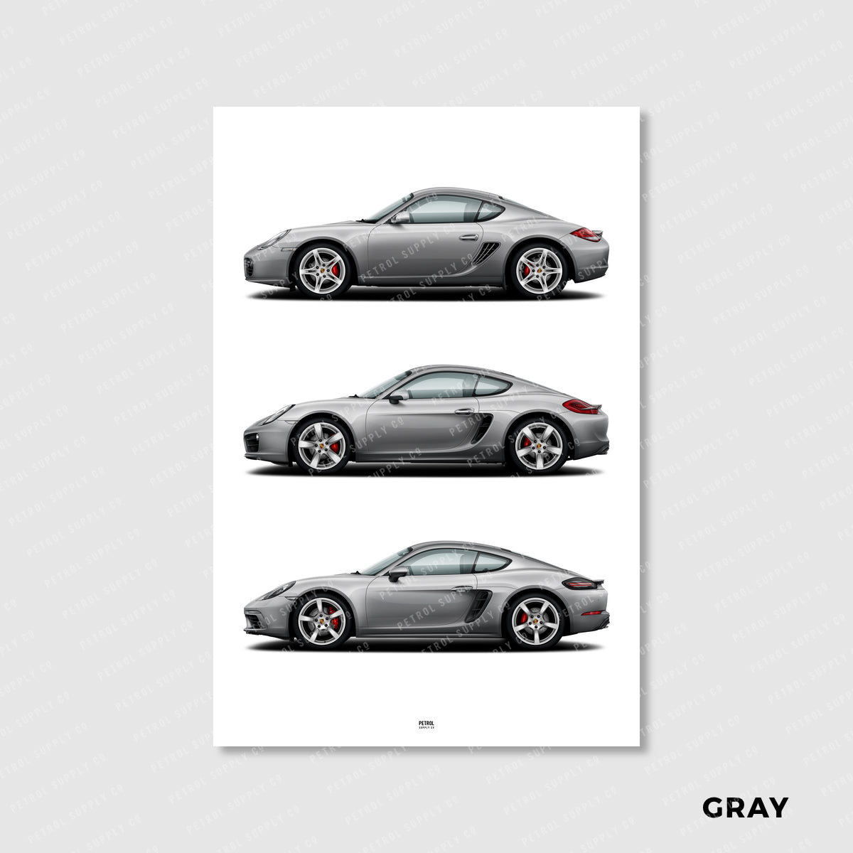 Porsche Cayman Poster Evolution Generations - gray