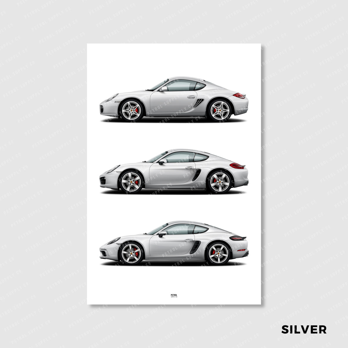 Porsche Cayman Poster Evolution Generations - silver