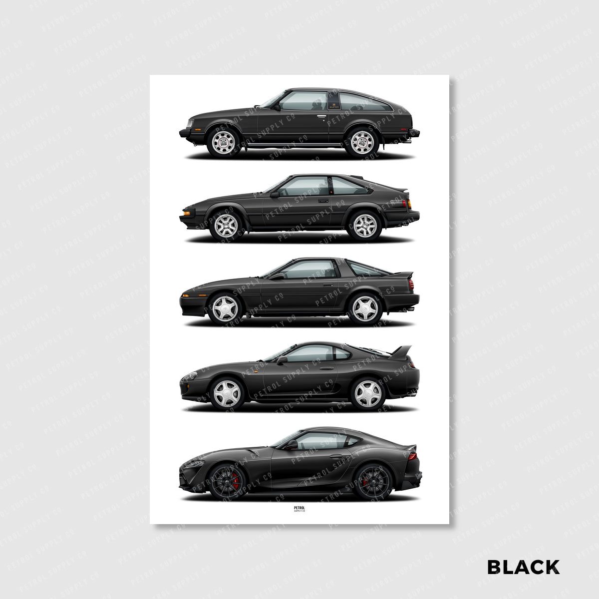 Toyota Supra Poster Evolution Generations - black
